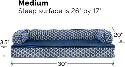 Orthopedic Dog Bed for Medium/Small Dogs W/ Removable Bolsters & Washable Cover, for Dogs up to 35 Lbs - Plush & Woven Decor Comfy Couch Sofa - Diamond Blue, Medium