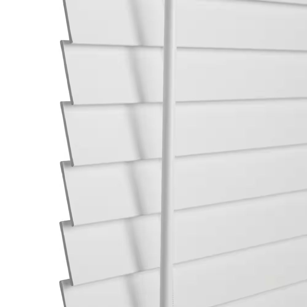 White Cordless Faux Wood Blinds for Windows with 2 In. Slats - 59 In. W X 48 In. L (Actual Size 58.5 In. W X 48 In. L)