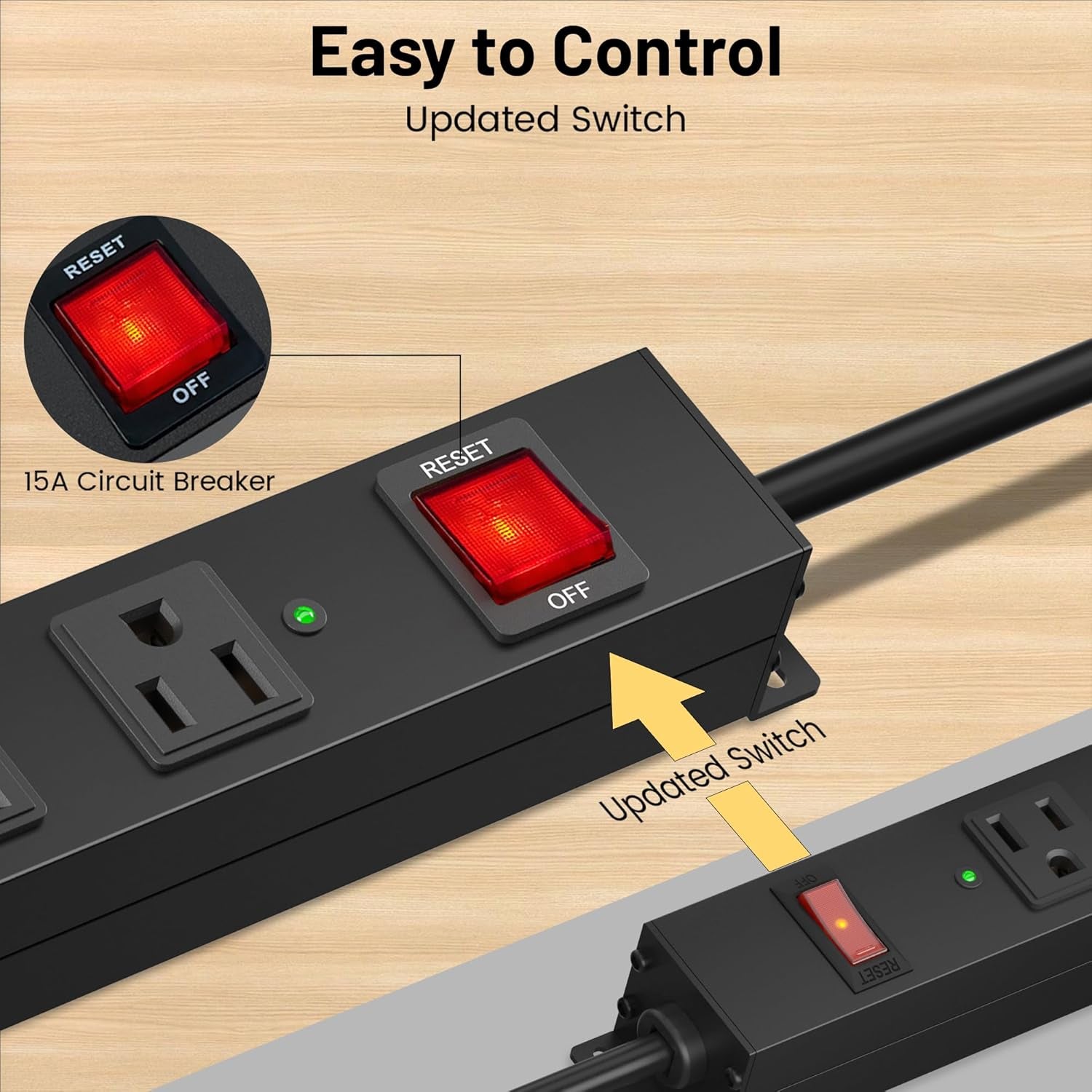 Matel 6 Outlet Power Strip Surge Protection 2100J,Heavy Duty Wide Space Power Strip with Flat Plug,15A/1875W Wall Mount Power Strip with Upgraded Switch,14Awg 6FT Extension Cord in Home,Garage,Shop