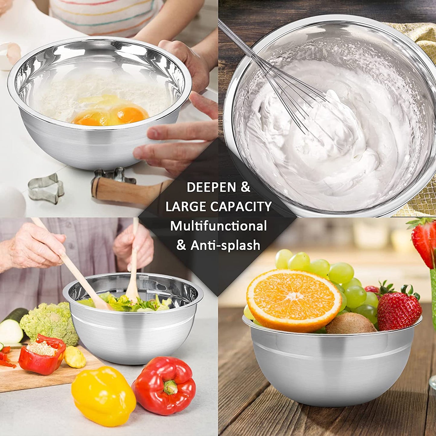 Mixing Bowls Set of 7, AIKIW Stainless Steel Mixing Bowls with Lids, Size 7,3.5,2.5,2,1.5,1,0.67QT, Stackable Design Metal Nesting Bowls for Kitchen Cooking, Baking, Marinating