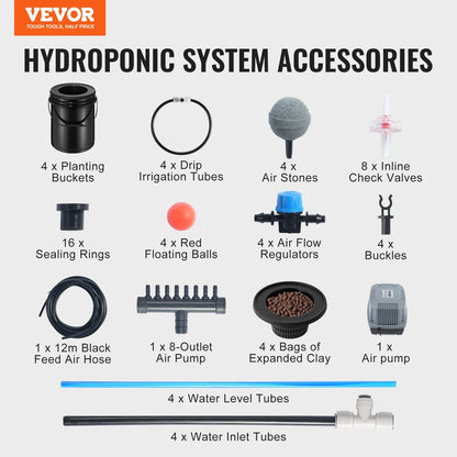 VEVOR DWC Hydroponics Grow System Deep Water Culture with Top Drip 4 Buckets