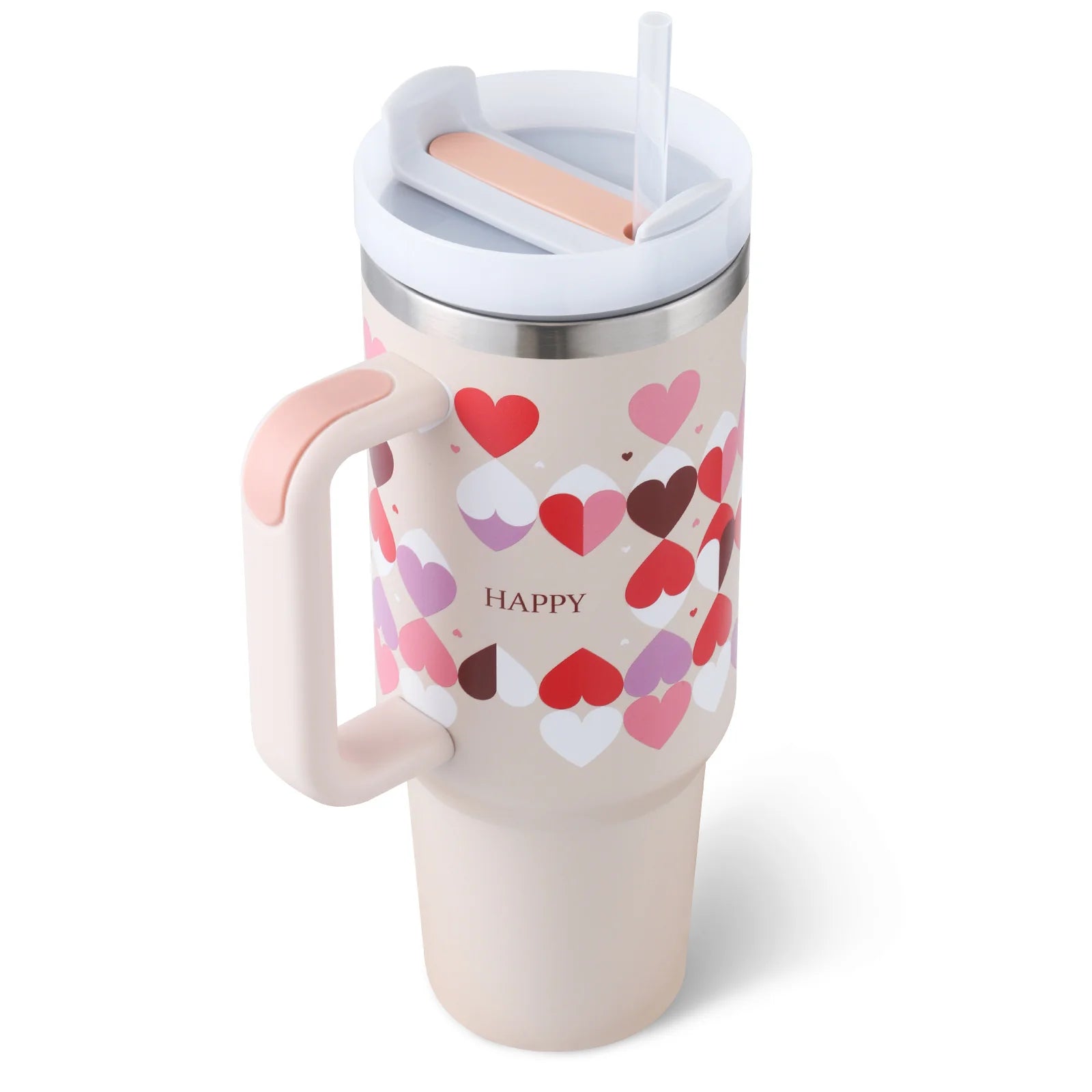 40 Oz Tumbler with Handle Straw Insulated, Stainless Steel Spill Proof Vacuum Coffee Cup Tumbler with Lid Tapered Mug Gifts for Valentine Lover Suitable for Car Gym Office Travel