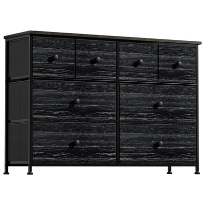 8 Drawer Dresser, Chest of Drawers for Bedroom, Fabric Drawer for Kids and Adult, Steel Frame and Wooden Top Black