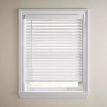 White Cordless Faux Wood Blinds for Windows with 2 In. Slats - 59 In. W X 48 In. L (Actual Size 58.5 In. W X 48 In. L)