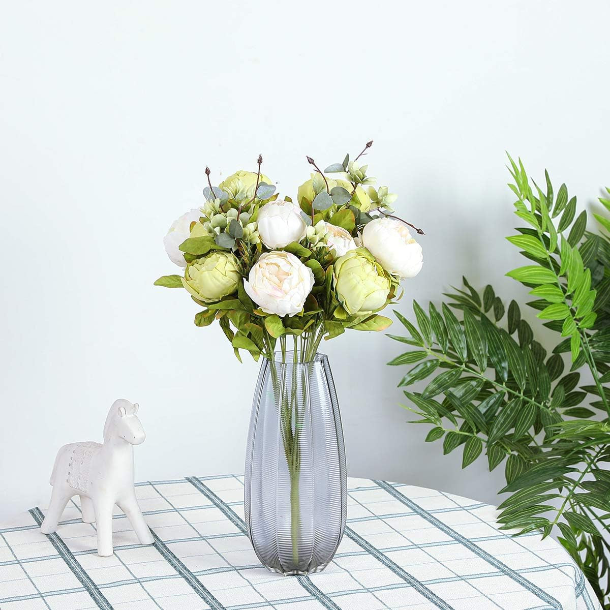 2Pcs Artificial Green Peonies Silk Flowers Bouquet Fake Spring Flower for Wedding Home Garden Party Decoration (New Green)