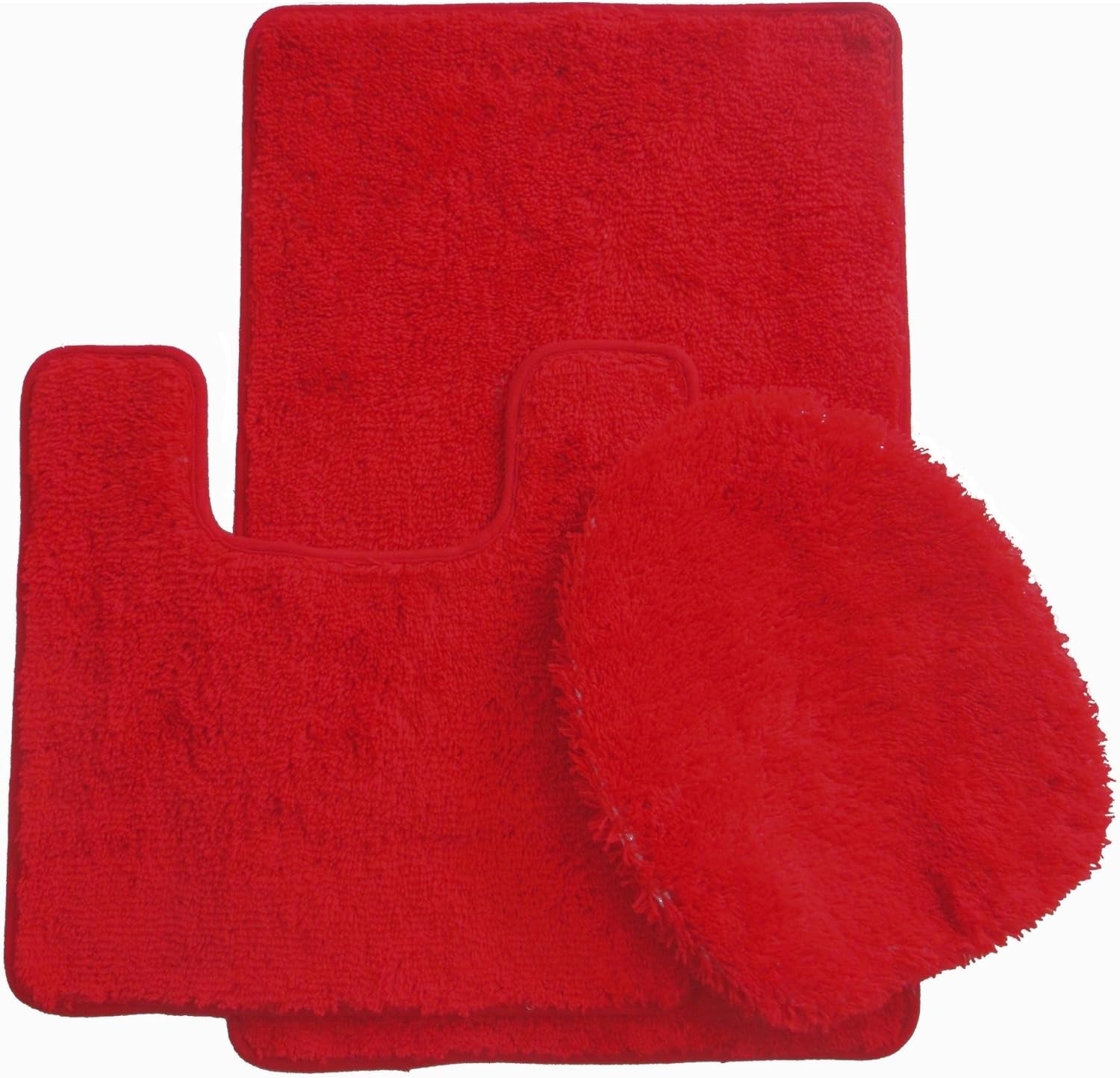 3 Pcs Premium Luxury Bath Rugs Set. Large Mat 18" X 30", Contour Mat 18" X 18" and Lid Cover. 100% Polyester (Red)