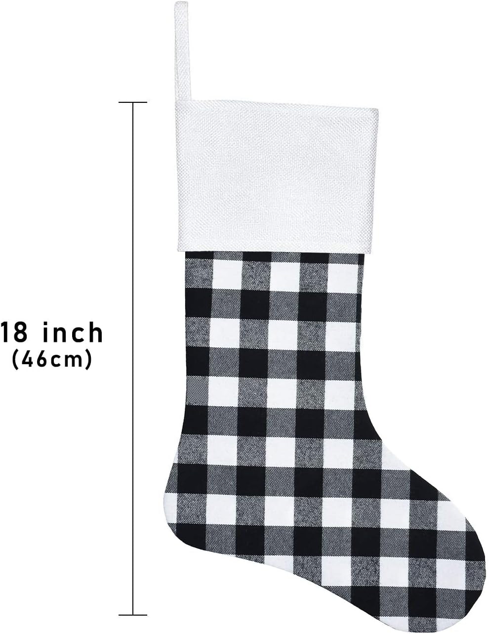 6 Pack Christmas Stockings- 18 Inch Black White Buffalo Plaid Christmas Stockings Fireplace Hanging Stockings for Family Xmas Holiday Season Party Decor