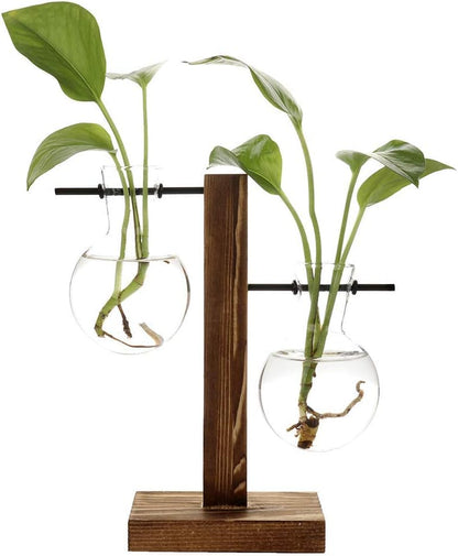 Hydroponic Vase Water Propogating Vase Station Plant Terrarium with Wooden Stand Air Planter Bulb Glass Vase Desktop Planter Glass Bulb Vase Retro Hanging Plant Glass Vase Home Decor