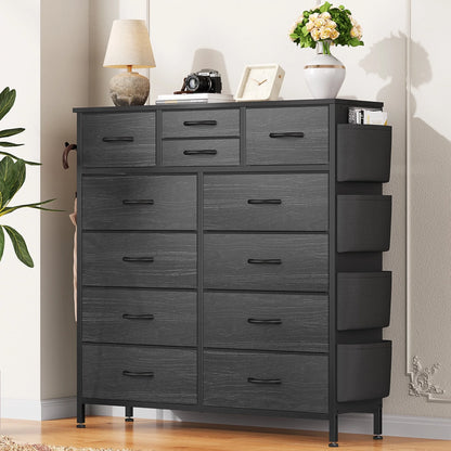 Black Dresser with 12 Drawer, Dressers for Bedroom Tall Dresser Chest of Drawers Fabric Storage Dresser for Living Room