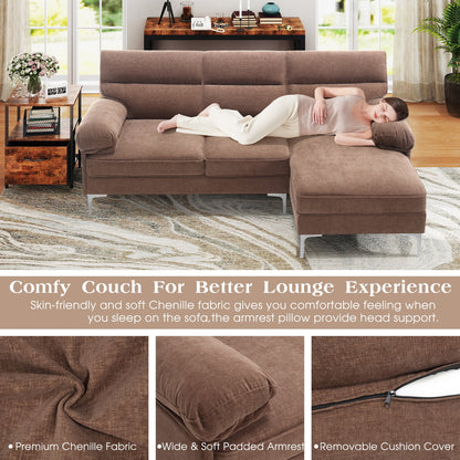 85'' Modern Sectional Sofas Couches for Living Room, Chenille L Shaped Couches with Chaise for Small Spaces, Reversible Chaise, 3 Seater(Brown)